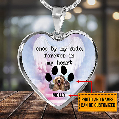Personalized Photo Once By My Side Forever In My Heart In Memory Of Dog Pet Remembrance Heart Necklace Bangle
