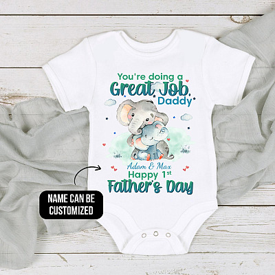Alternative view of Personalized Elephant You're Doing A Great Job Daddy Baby Onesie
