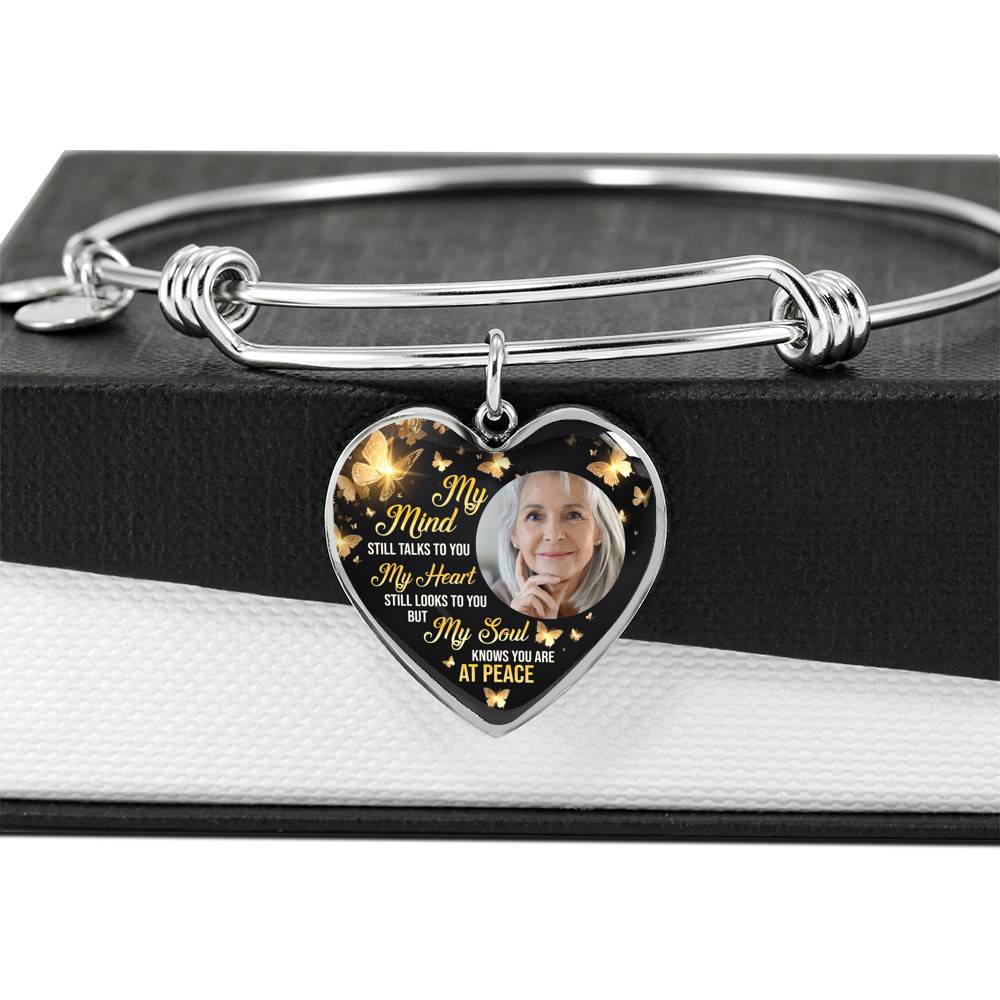 Personalized Photo My Mind Still Talks to You Memorial Butterfly Heart Pendant Necklace - Bangle Personalized Photo My Mind Still Talks to You Memorial Butterfly Heart Pendant Necklace - Bangle