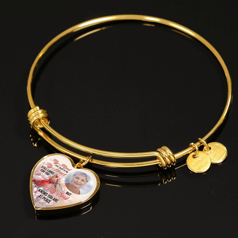 Personalized Photo My Mind Still Talks to You Memorial Cardinal Heart Pendant Necklace - Bangle