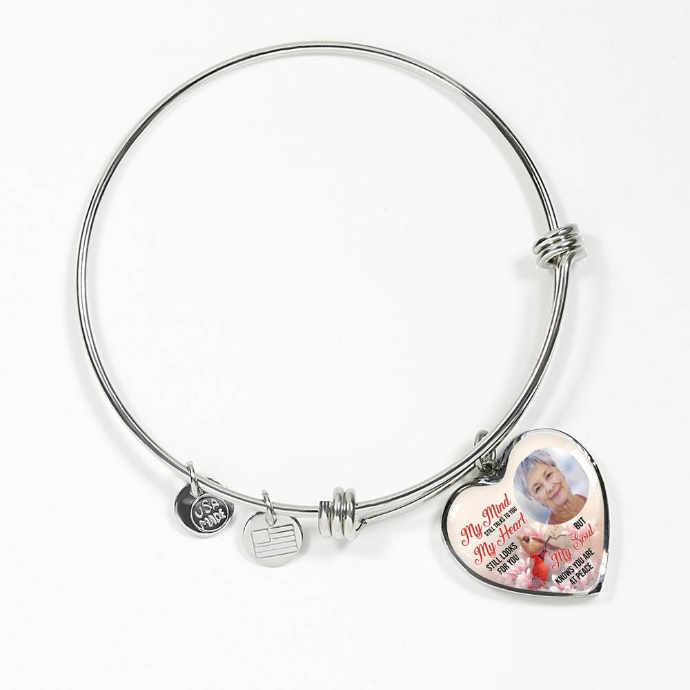 Personalized Photo My Mind Still Talks to You Memorial Cardinal Heart Pendant Necklace - Bangle
