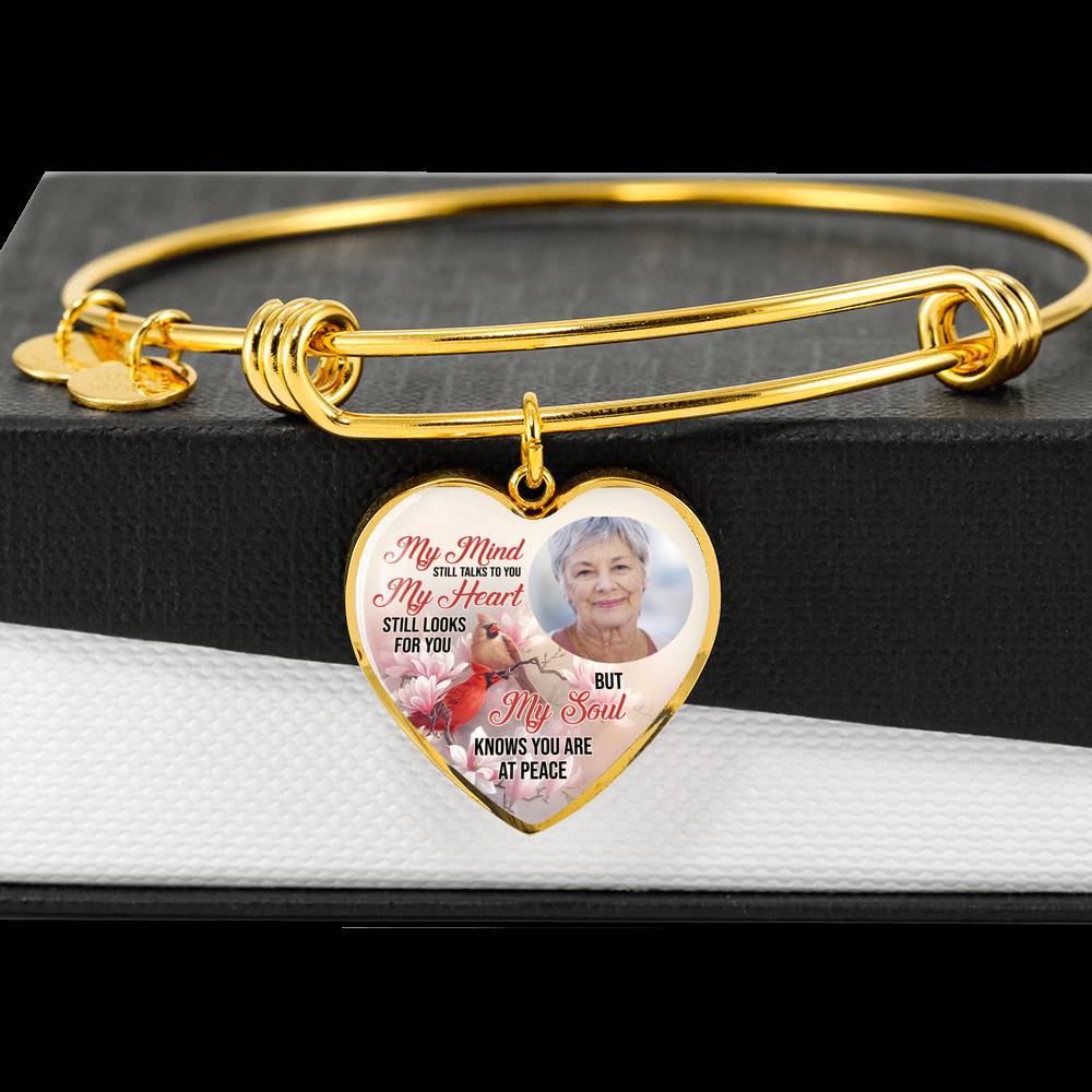 Personalized Photo My Mind Still Talks to You Memorial Cardinal Heart Pendant Necklace - Bangle