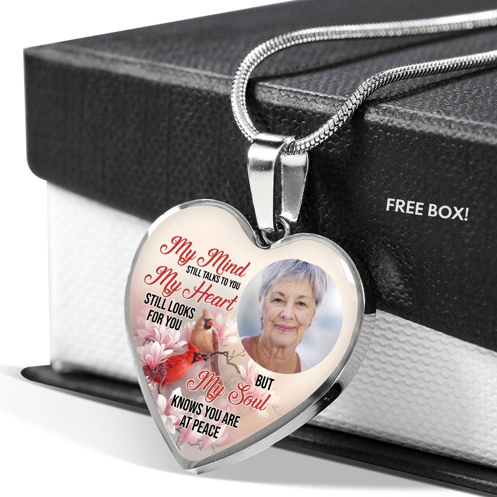 Personalized Photo My Mind Still Talks to You Memorial Cardinal Heart Pendant Necklace - Bangle