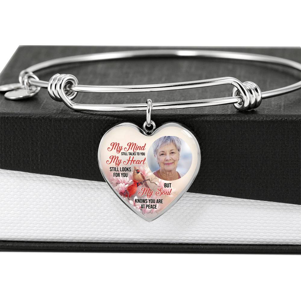 Personalized Photo My Mind Still Talks to You Memorial Cardinal Heart Pendant Necklace - Bangle