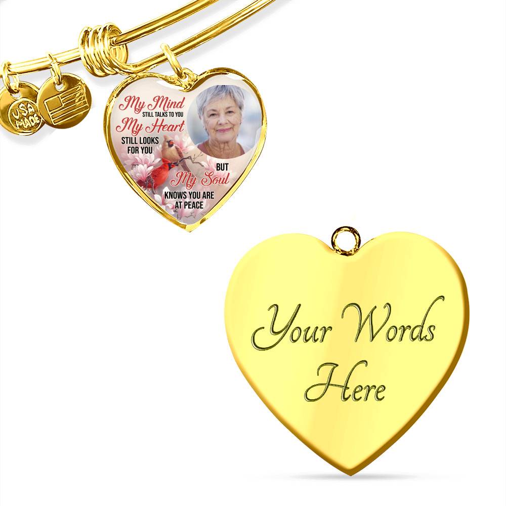 Personalized Photo My Mind Still Talks to You Memorial Cardinal Heart Pendant Necklace - Bangle