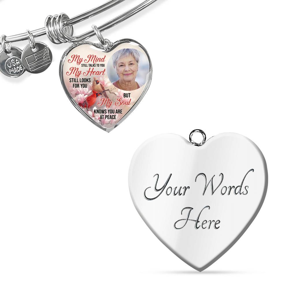 Personalized Photo My Mind Still Talks to You Memorial Cardinal Heart Pendant Necklace - Bangle