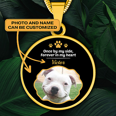 Alternative view of Personalized Photo Once By My Side Forever In My Heart Dog Memorial Circle Pendant Necklace