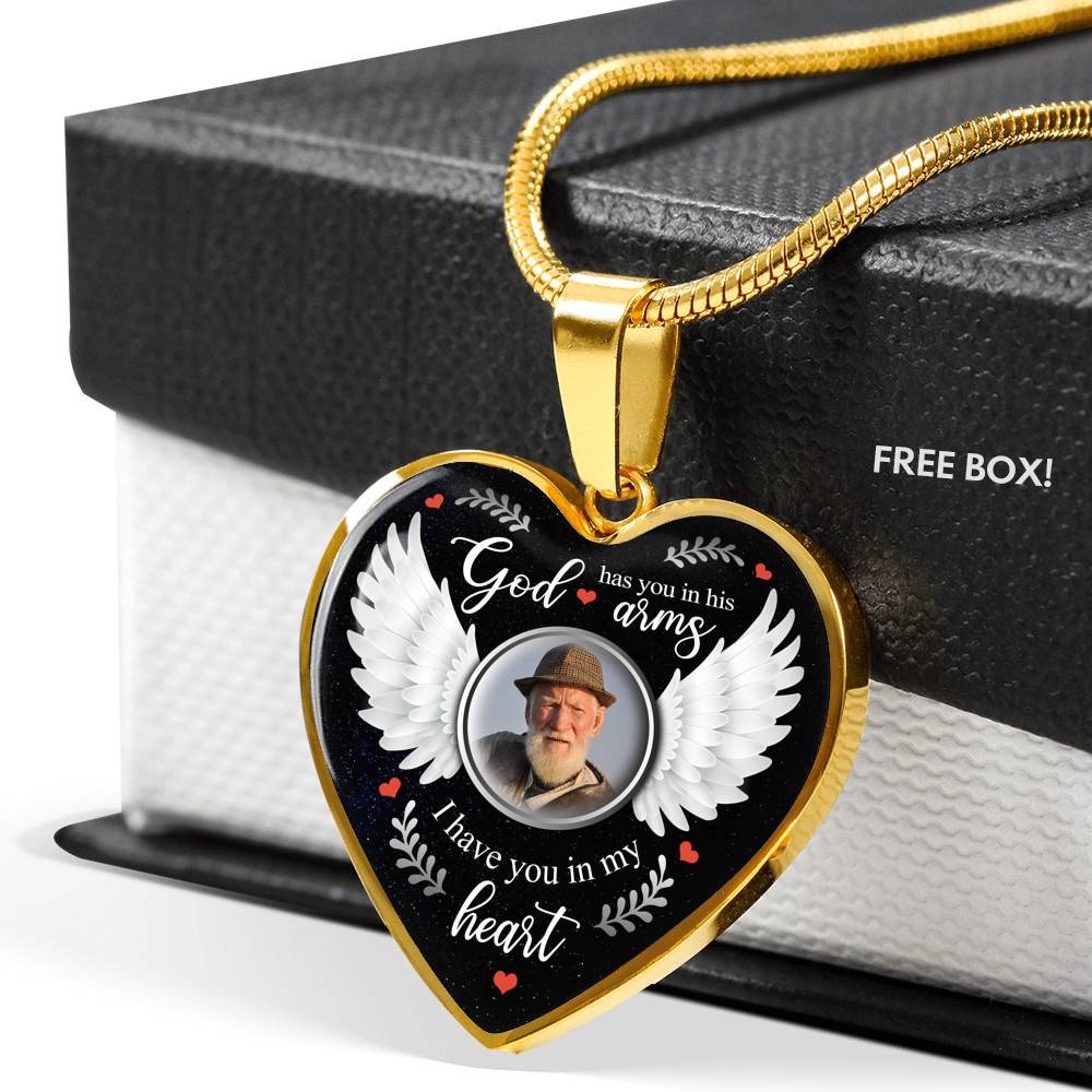 Personalized Photo God Has You In His Arms I Have You In My Heart Memorial Luxury Heart Pendant Necklace Personalized Photo God Has You In His Arms I Have You In My Heart Memorial Luxury Heart Pendant Necklace
