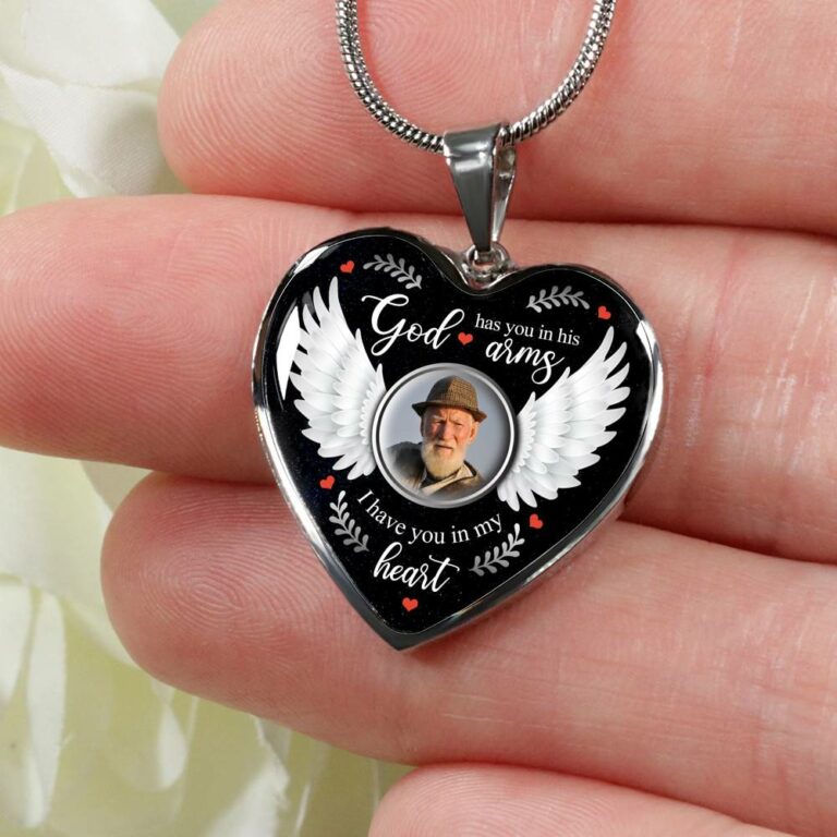 Personalized Photo God Has You In His Arms I Have You In My Heart Memorial Luxury Heart Pendant Necklace
