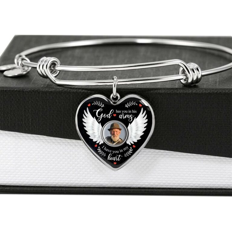Personalized Photo God Has You In His Arms I Have You In My Heart Memorial Luxury Heart Pendant Necklace