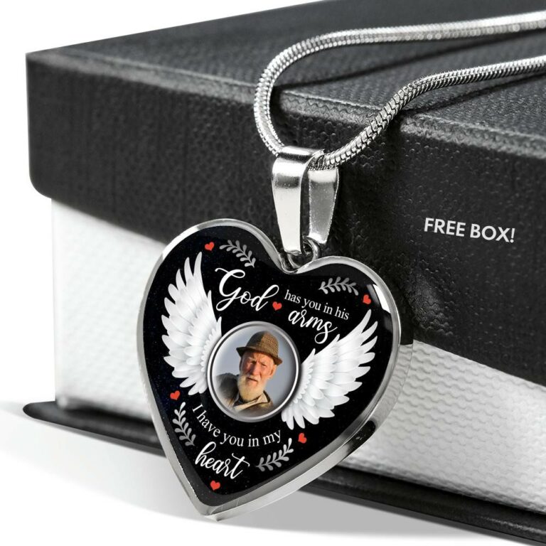 Personalized Photo God Has You In His Arms I Have You In My Heart Memorial Luxury Heart Pendant Necklace