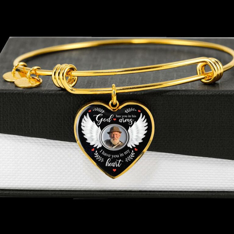 Personalized Photo God Has You In His Arms I Have You In My Heart Memorial Luxury Heart Pendant Necklace