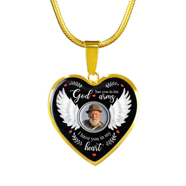 Personalized Photo God Has You In His Arms I Have You In My Heart Memorial Luxury Heart Pendant Necklace