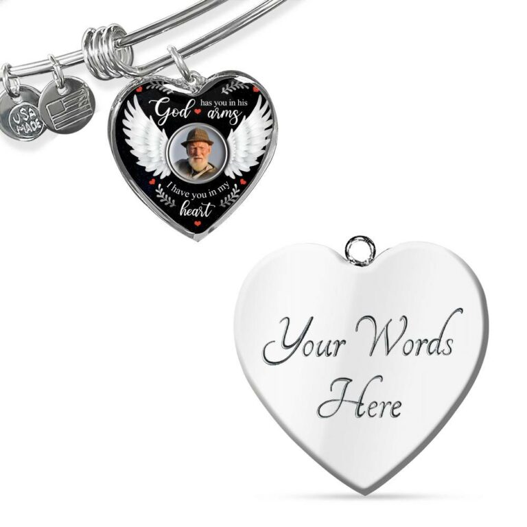 Personalized Photo God Has You In His Arms I Have You In My Heart Memorial Luxury Heart Pendant Necklace
