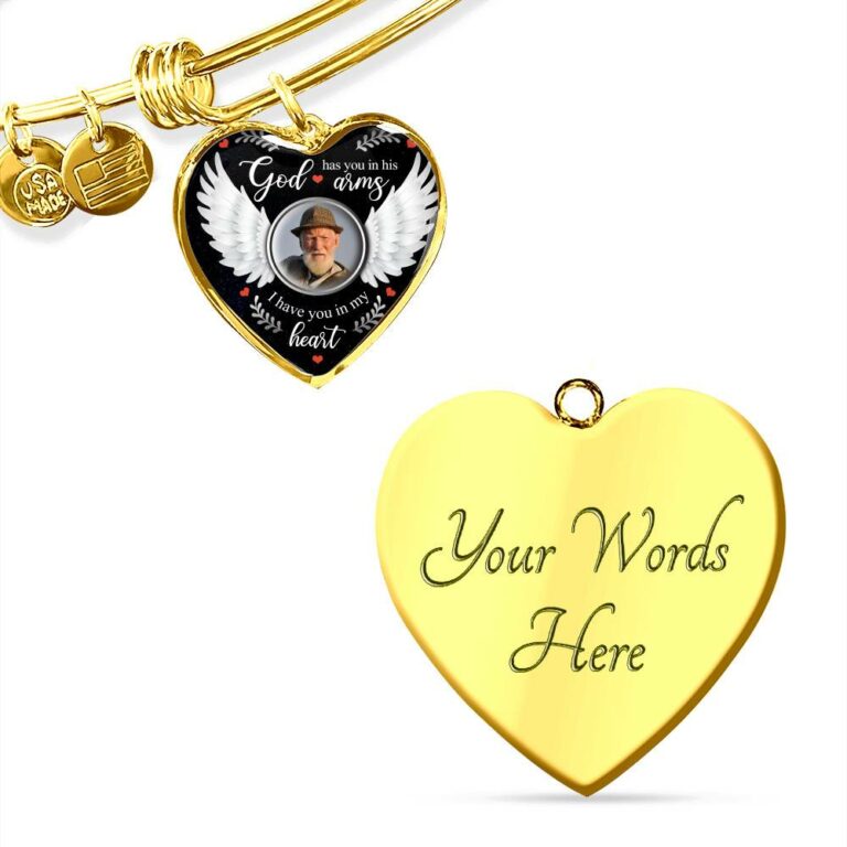 Personalized Photo God Has You In His Arms I Have You In My Heart Memorial Luxury Heart Pendant Necklace