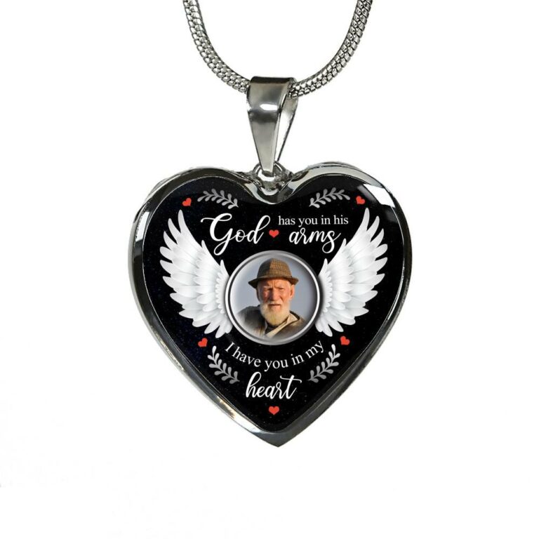 Personalized Photo God Has You In His Arms I Have You In My Heart Memorial Luxury Heart Pendant Necklace