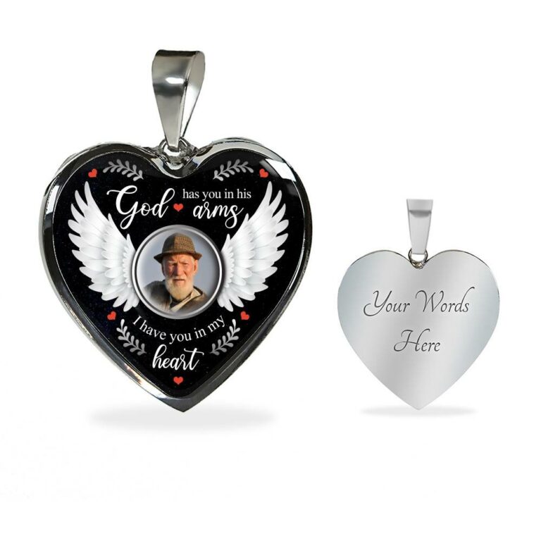 Personalized Photo God Has You In His Arms I Have You In My Heart Memorial Luxury Heart Pendant Necklace