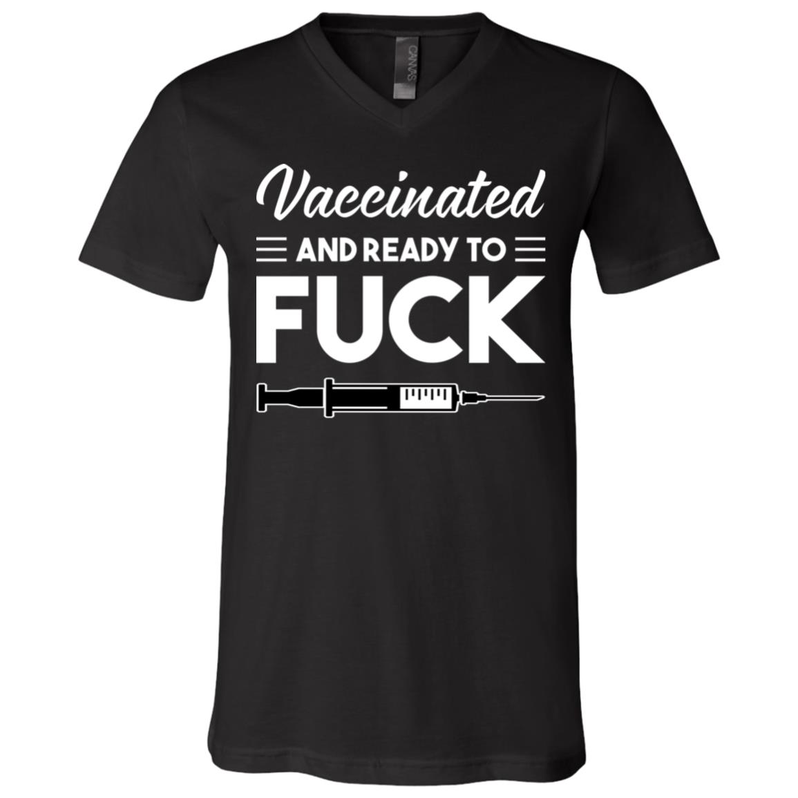 vaccinated t, Black, V-Neck T-Shirt