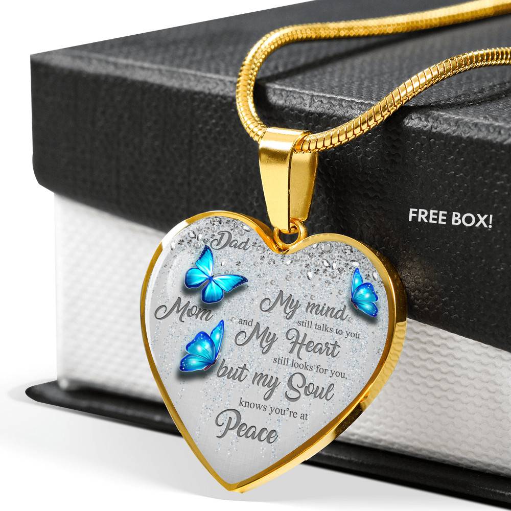 Personalized Butterflies My Mind Still Talk To You And My Heart Still Looks For You Heart Pendant Necklace-Bangle