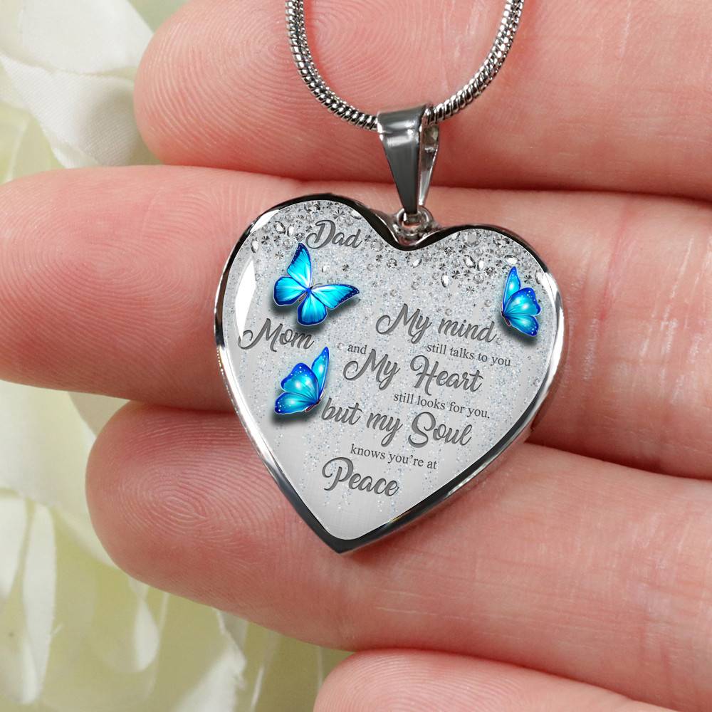 Personalized Butterflies My Mind Still Talk To You And My Heart Still Looks For You Heart Pendant Necklace-Bangle
