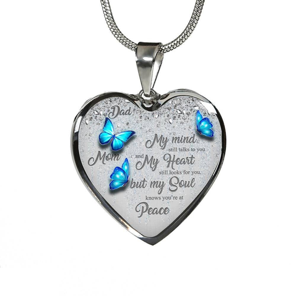 Personalized Butterflies My Mind Still Talk To You And My Heart Still Looks For You Heart Pendant Necklace-Bangle