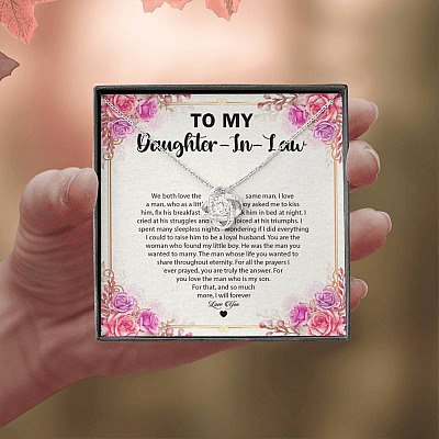 To My Daughter In law we Both Love The Same Man Love Knot Pendant Necklaces - Gift For Daughter In Law Gift