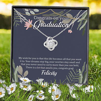 Personalized Congrats On Your Graduation Love Knot Pendant Necklace - Congrats Graduation Necklace