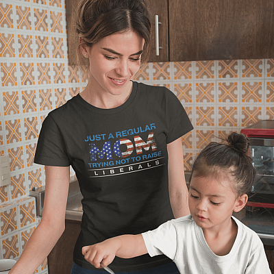 Alternative view of Just A Regular Mom Trying Not To Raise Liberals Republican T-shirt - V-neck