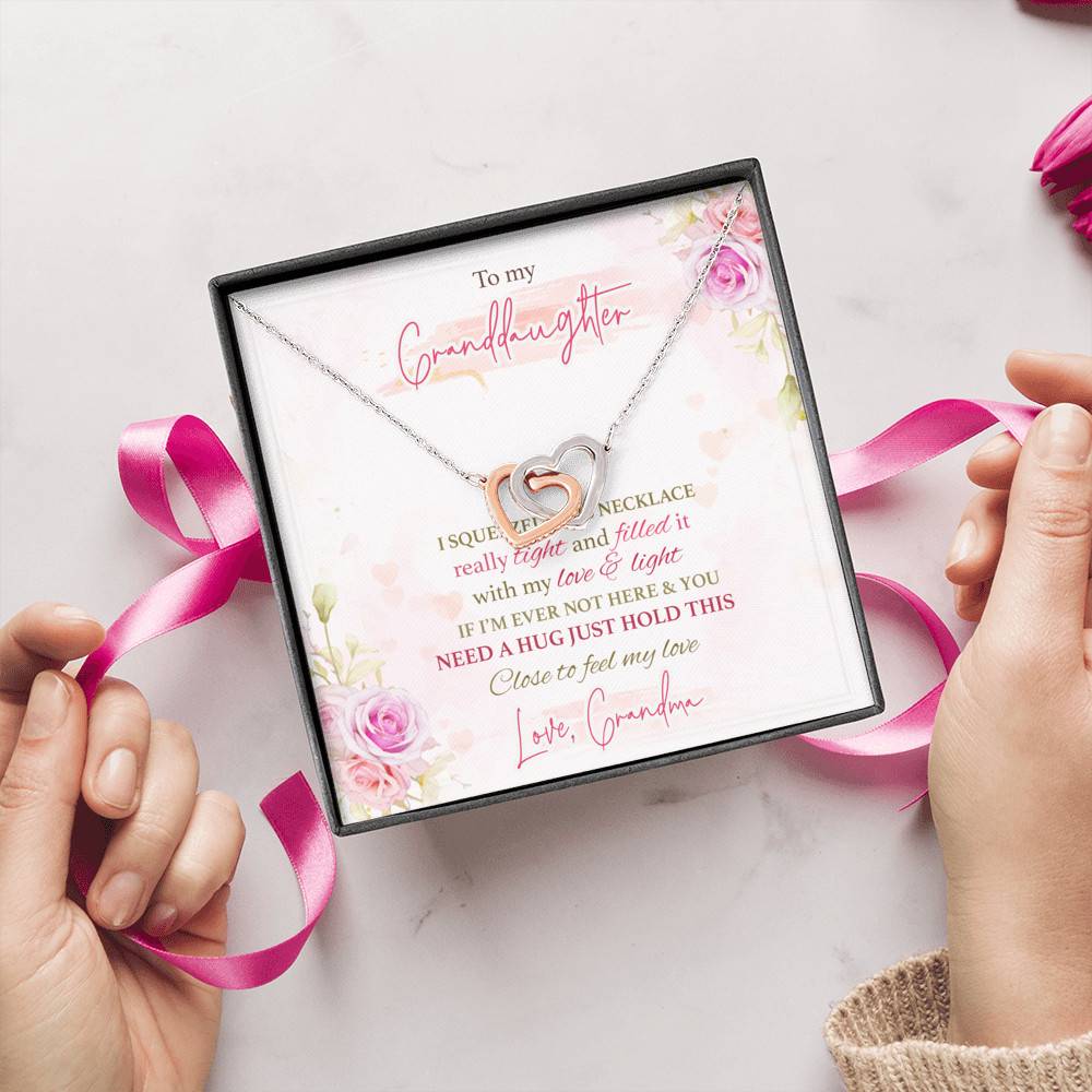 To My Granddaughter I Squeezed This Necklace Really Tight From Grandma Interlocking Hearts Pendant Necklace To My Granddaughter I Squeezed This Necklace Really Tight From Grandma Interlocking Hearts Pendant Necklace