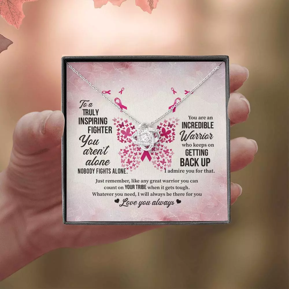 To A Truly Inspiring Fighter Love Knot Pendant Necklaces - Breast Cancer Warrior Gift To A Truly Inspiring Fighter Love Knot Pendant Necklaces - Breast Cancer Warrior Gift