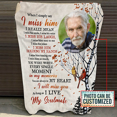 Alternative view of Personalized Photo When I Simply Say I Miss Him I Really Mean I Miss His Smile Fleece Blanket-Sherpa Blanket