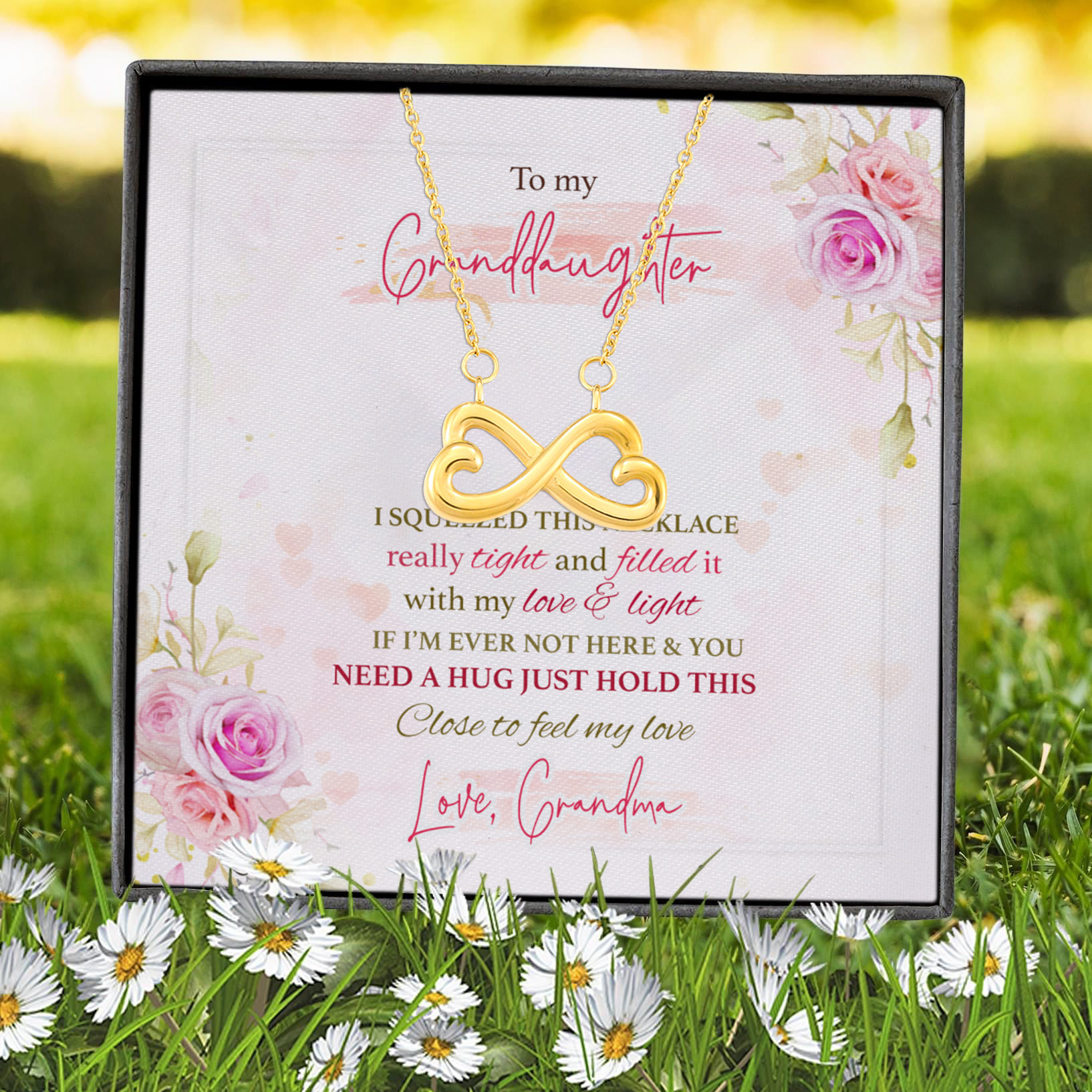 8VT. To My Granddaughter I Squeeze This Necklace Infinity Heart Necklace (Gold) 7