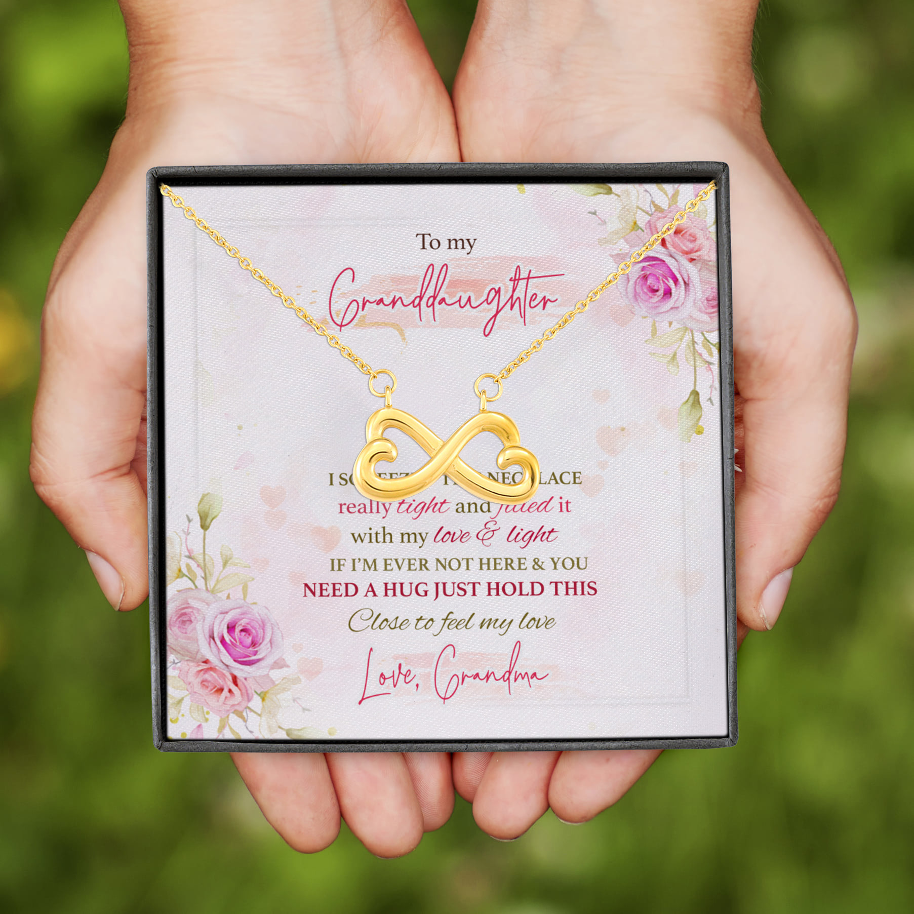 8VT. To My Granddaughter I Squeeze This Necklace Infinity Heart Necklace (Gold)