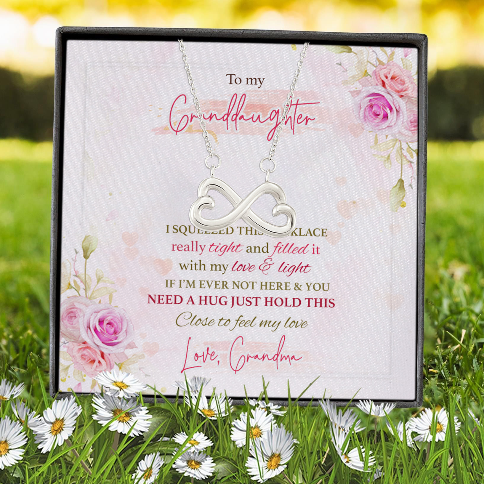 8VT. To My Granddaughter I Squeeze This Necklace Infinity Heart Necklace (Silver) 7