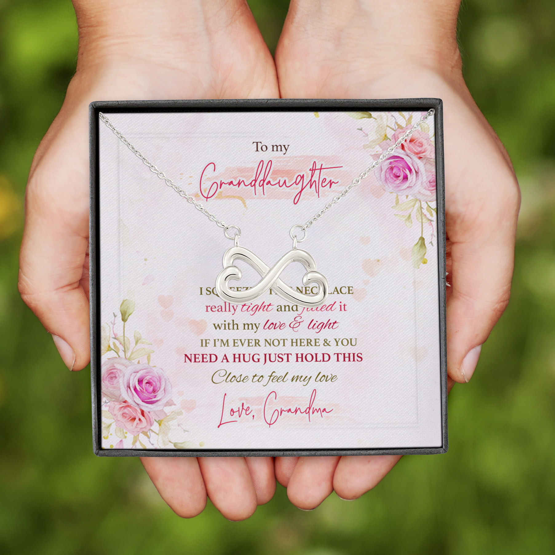 8VT. To My Granddaughter I Squeeze This Necklace Infinity Heart Necklace (Silver)