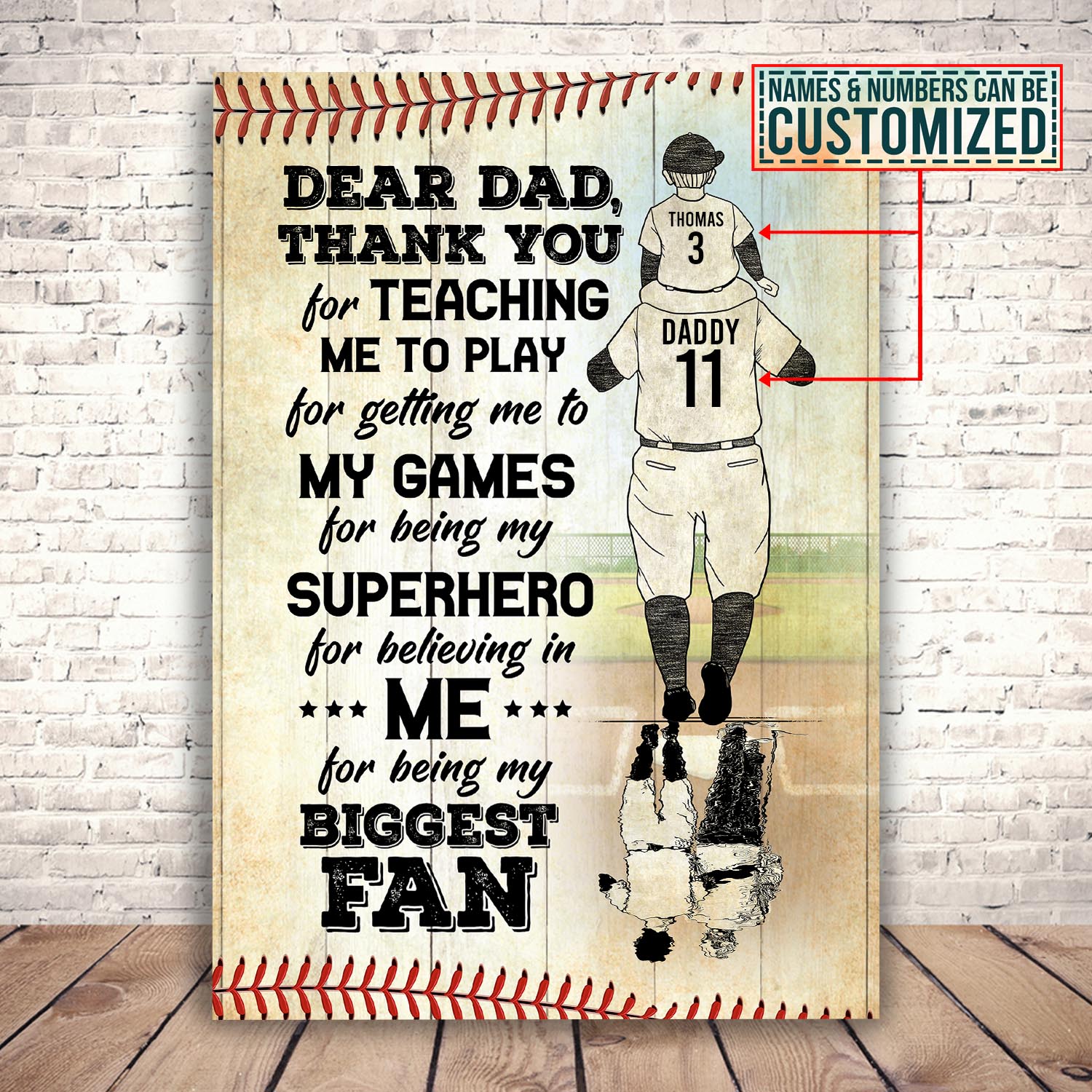 1VT. Baseball Dear Dad Thank You For Teaching canvas mk1