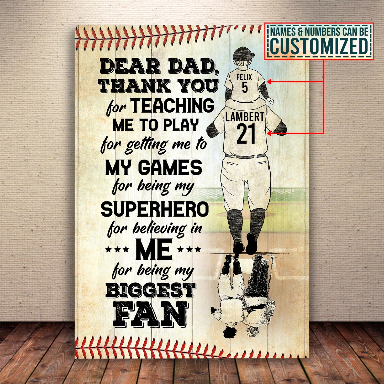 1VT. Baseball Dear Dad Thank You For Teaching canvas mk2