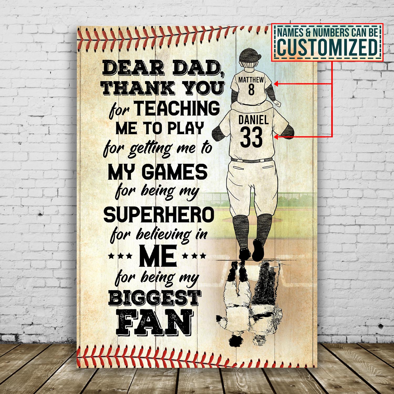 1VT. Baseball Dear Dad Thank You For Teaching canvas mk3