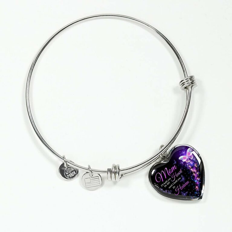 Angel Wings Mom I'll Hold You in My Heart Until I Hold You in Heaven Heart Pendant Necklace - Bangle