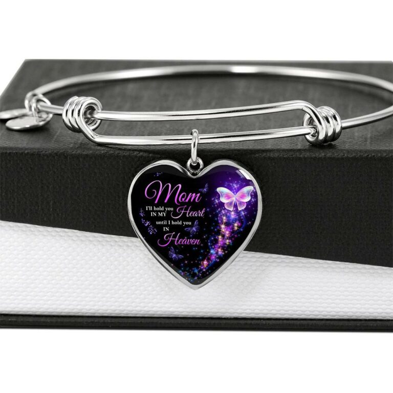 Angel Wings Mom I'll Hold You in My Heart Until I Hold You in Heaven Heart Pendant Necklace - Bangle