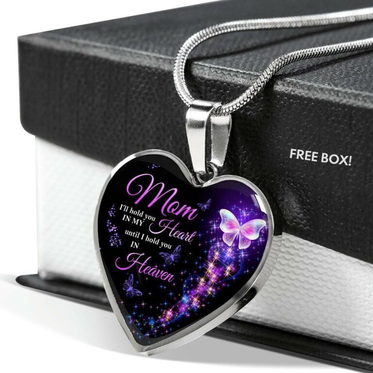 Angel Wings Mom I'll Hold You in My Heart Until I Hold You in Heaven Heart Pendant Necklace - Bangle