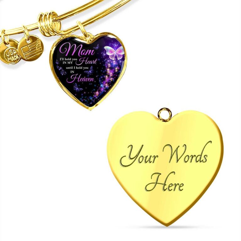 Angel Wings Mom I'll Hold You in My Heart Until I Hold You in Heaven Heart Pendant Necklace - Bangle