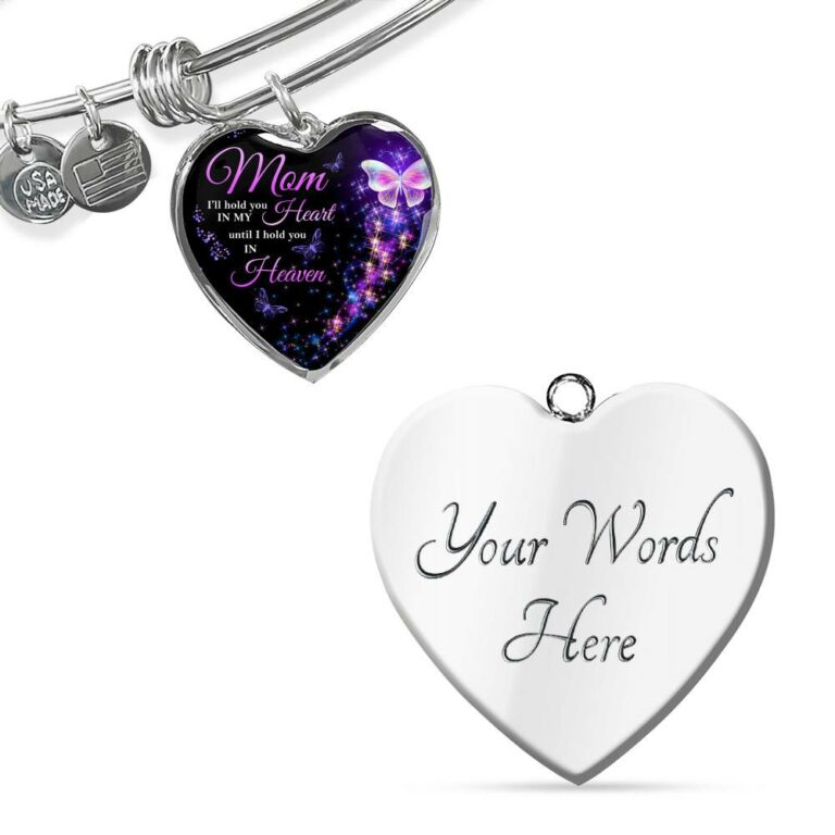 Angel Wings Mom I'll Hold You in My Heart Until I Hold You in Heaven Heart Pendant Necklace - Bangle
