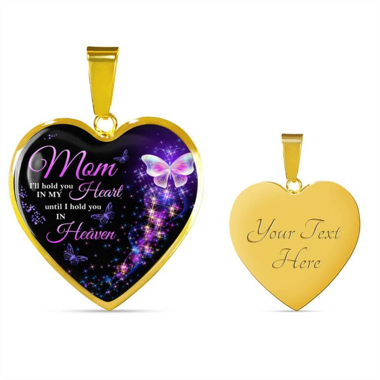 Angel Wings Mom I'll Hold You in My Heart Until I Hold You in Heaven Heart Pendant Necklace - Bangle