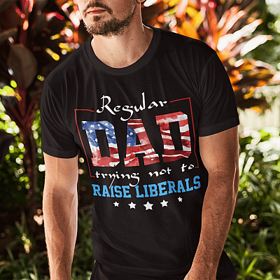 Alternative view of Regular Dad Trying Not To Raise Liberals American Flag T-Shirt - Republican Dad Shirt