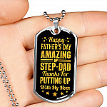 Happy Father's Day Amazing Step-Dad Thanks for Putting up With My Mom Dog Tag Pendant Necklace - Gifts for Dad