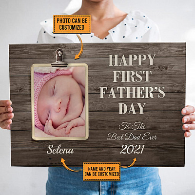 Personalized Custom Photo Happy First Father's Day Framed Canvas - 1st Father's Day Unframed Poster