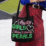 Pink and Green Pretty Girls Wear Pearls AOP Tote Bag - Shoulder Bag - Grocery Shopping Bag