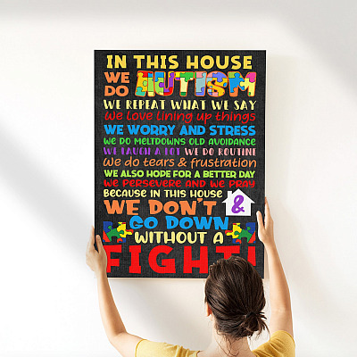In This House We Do Autism We Repeat What We Say We Love Linning up Things Framed Canvas Prints - Unframed Poster