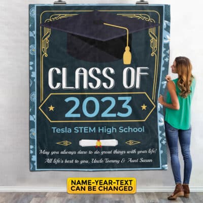 Personalized Class of 2023 2024 Fleece Blanket - Mink Sherpa Blanket - Woven Blanket - Graduation Gift